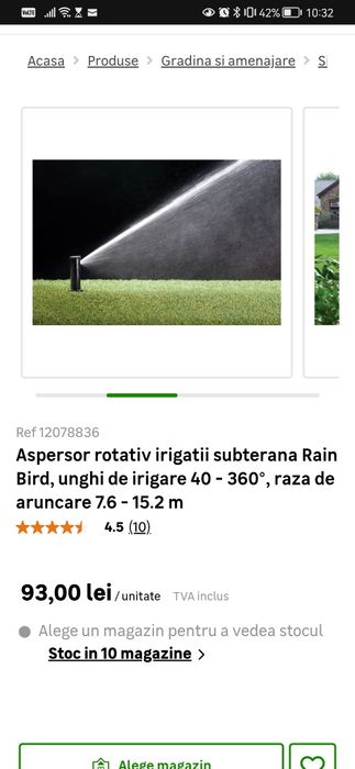 2 Aspersore rotative irigatii subterane Rain Bird, unghi irigare 360°