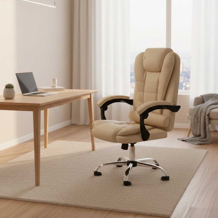 Ергономичен офис стол с лумбална опора от еко кожа в бежов цвят