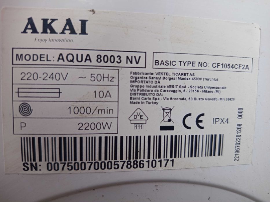 Пералня AKAI AQUA 8003 NV на части