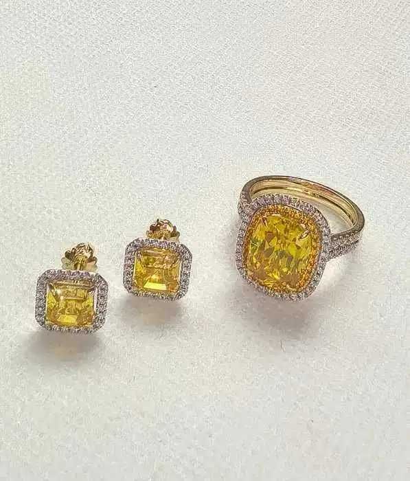 Серьги и  кольцо жёлтое золото