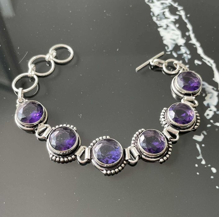 Bratara Argint 925 Vintage cu Pietre Semipretioase Ametist
