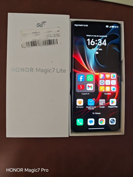 Telefon mobil HONOR Magic7 Lite, Dual SIM, 8GB RAM, 256GB, Titanium Bl