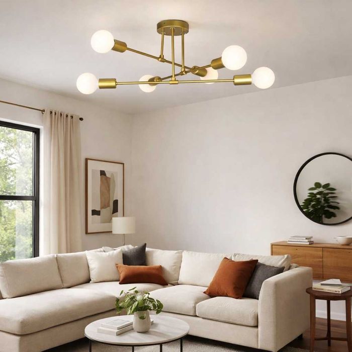 Lustra aurie cu 6 becuri- noua- bec led sau normal