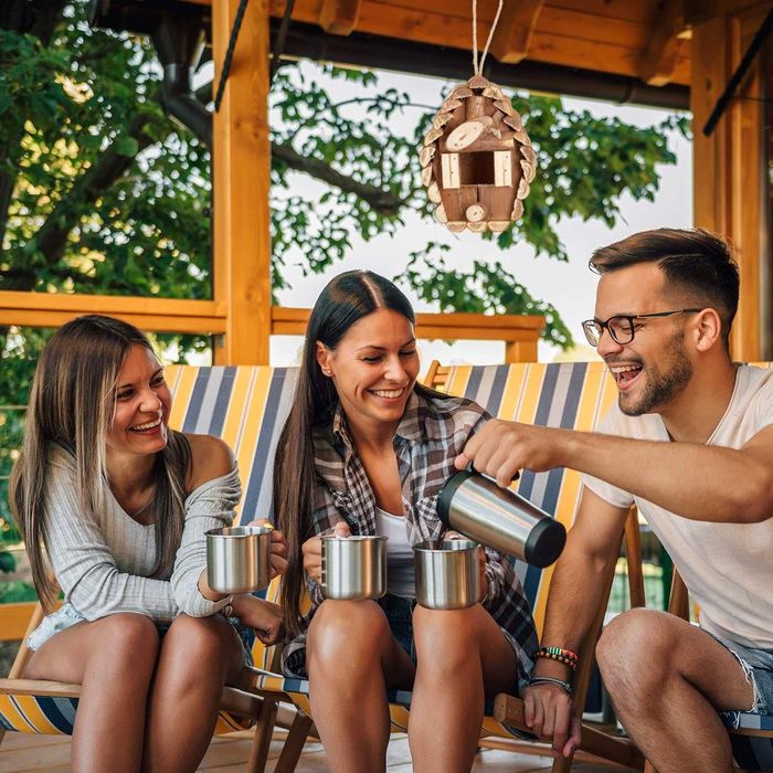 Къща за птици необработено дърво, балкон,градинска декорация 24,5x11x8