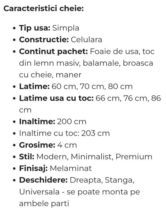 Uși interior noi premium - Material MDF + extensii toc 30cm.