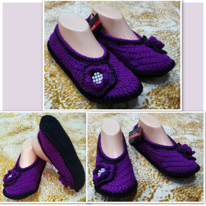 Вязаные тёплые мягкие обуви на подошве синтепоном