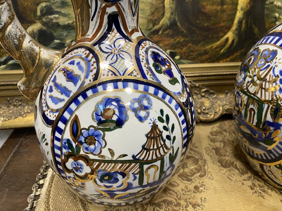 Двойка декоративни кани порцелан Испания 1950 1970 ръчно рисувани