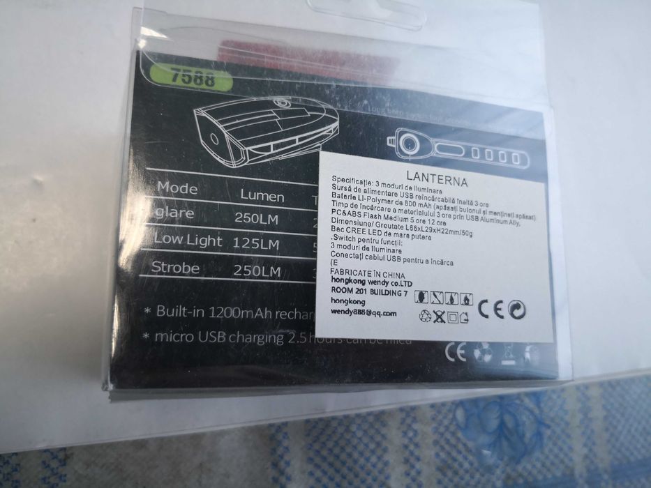Far de bicicleta cu led si sonerie cu acumulator