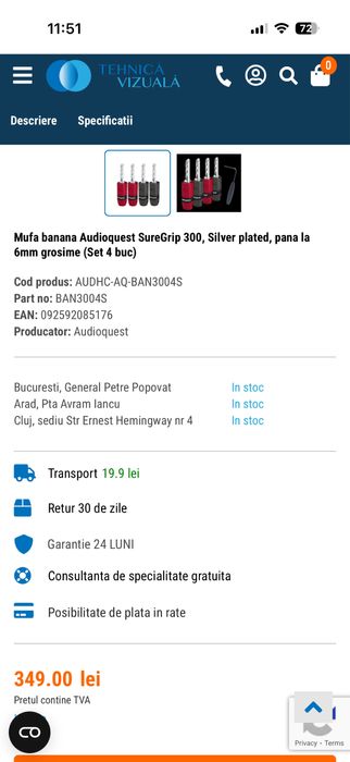 Cablu audioquest slip db 14/2 banane sure grip 300 6 m