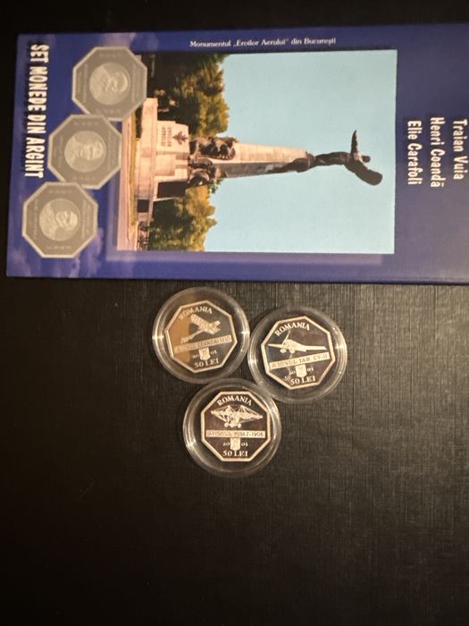 SET MONEDE BNR  Pionieri ai Aviatiei Romane 50 lei 2001