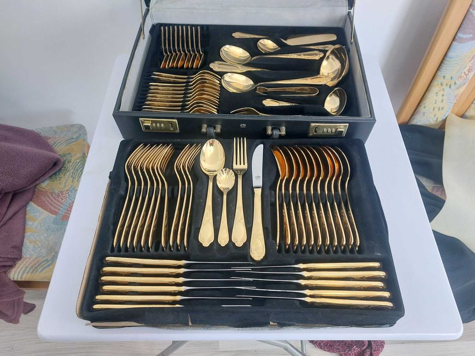 Прибори за хранене Солинген  позлатени с 24к. златно покритие със серт