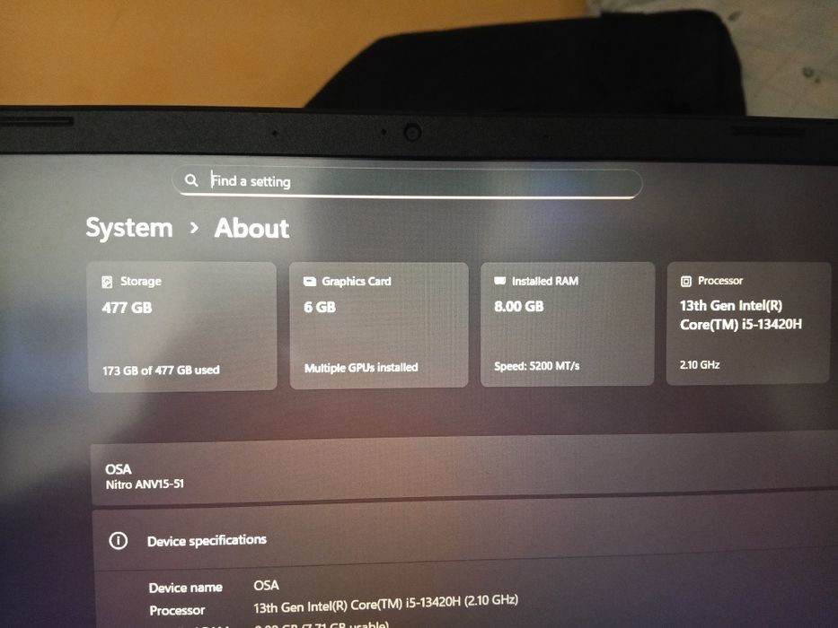 Acer Nitro V15 | Core i5 | RTX 3050 6GB Kuchli gaming noutbuk