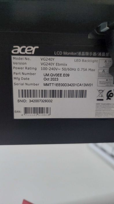 Монитор Acer VG240Y Ebmiix 23.8 дюймов