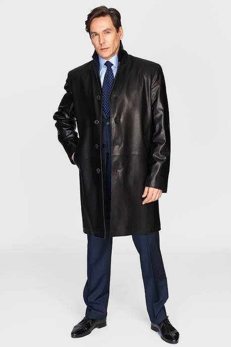 Мужской классический кожаный укороченный плащ VIAROMA
