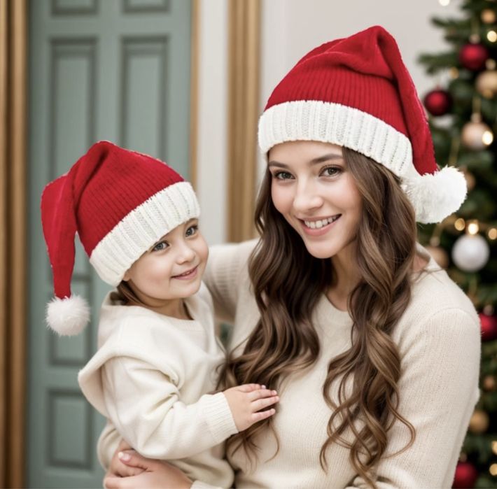 Продам новогодняя шапка санты мама ребенок комплект