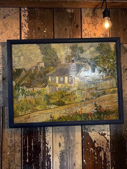 Reproducere Van Gogh - Case la Auvers, ramă lemn vintage