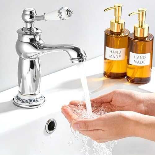 Нов Ретро смесител за мивка с керамична дръжка и 2 маркуча кран чешма баня