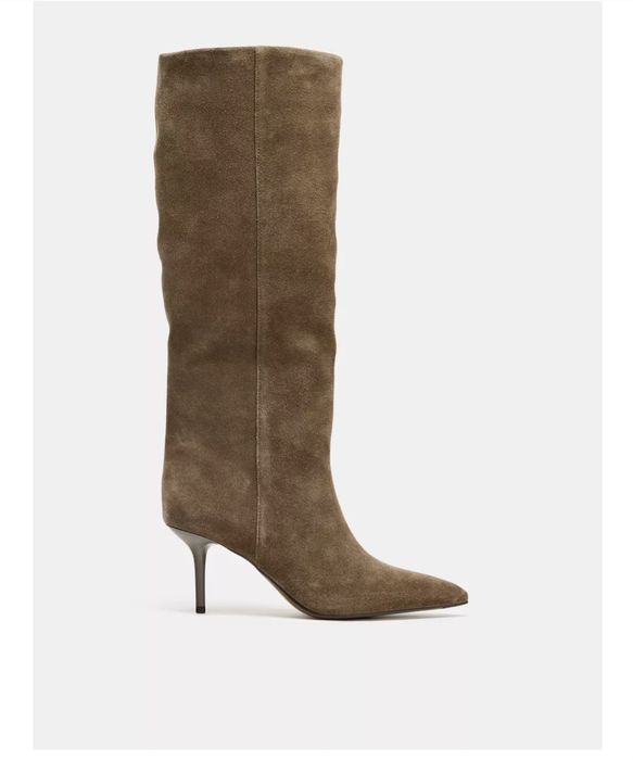 Велурени високи ботуши Zara