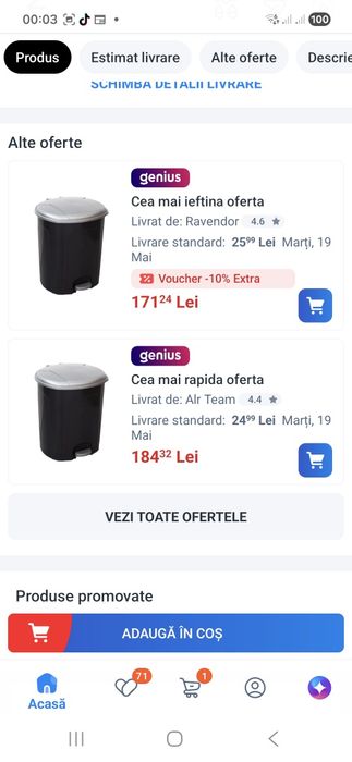 Coș de gunoi cu pedala 50 litri pentru apartament
