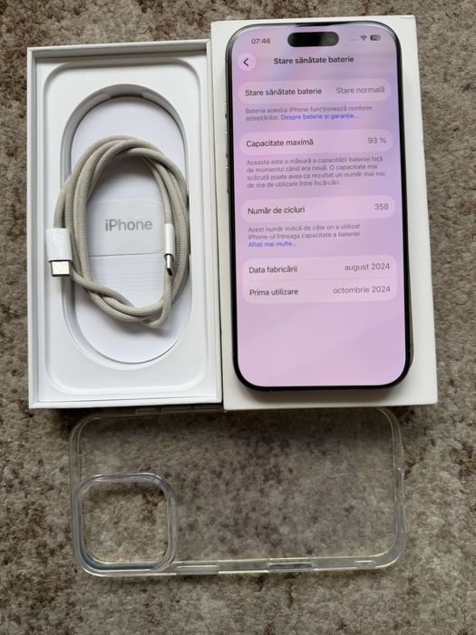 iPhone 16 Pro full box, ca nou, folie si skin protectie