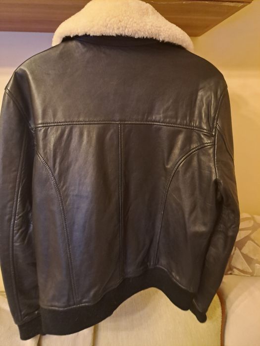 Geaca de piele naturala Aviator Zara cu guler detasabil blană ,L-XL