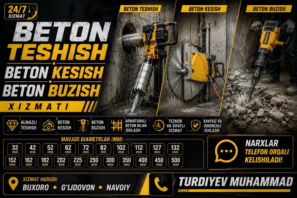 Beton tashish kesish chilipofka