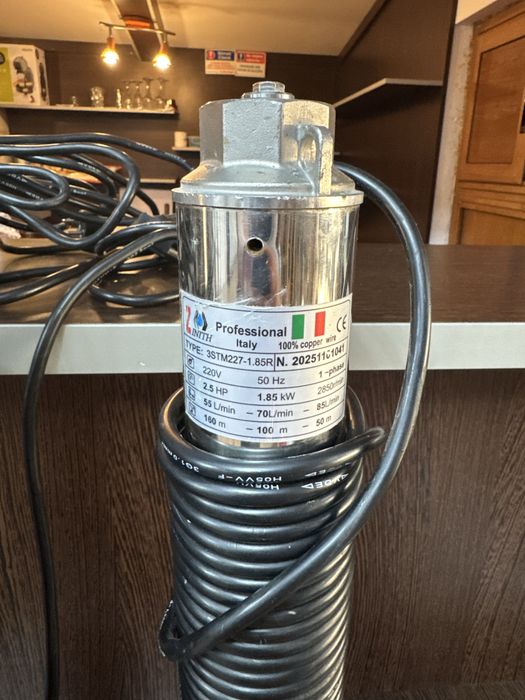 Pompa Submersibila Zinith Italy 3STM227, 1.85KW, 85 L/Min, 160M, Bobinaj Cupru, Cablu Alimentare 20M