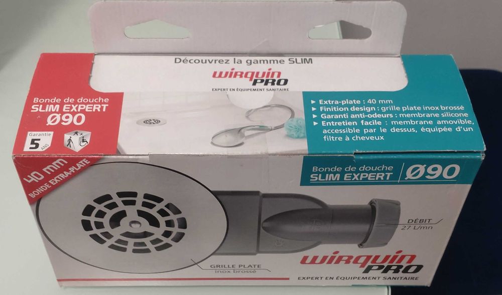 Vand sifon pentru cada dus Wirquin Slim Expert, antimiros, 40 x 90 mm