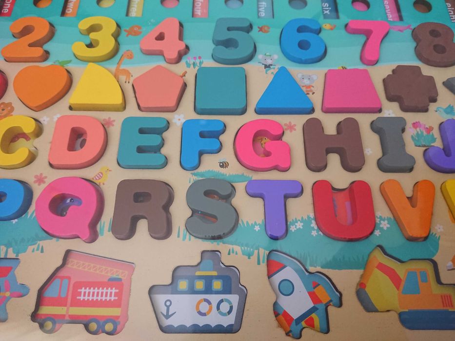 Дървена образователна игра азбука, цифри, магнитни рибки Монтесори