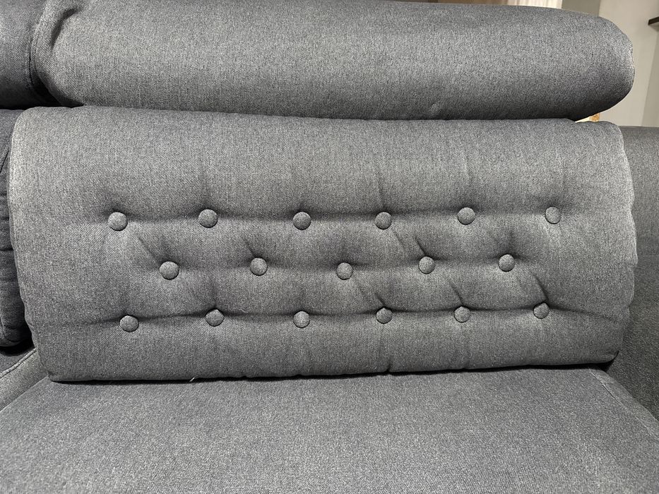 Canapea gri  living cu sezlong, material impermeabil