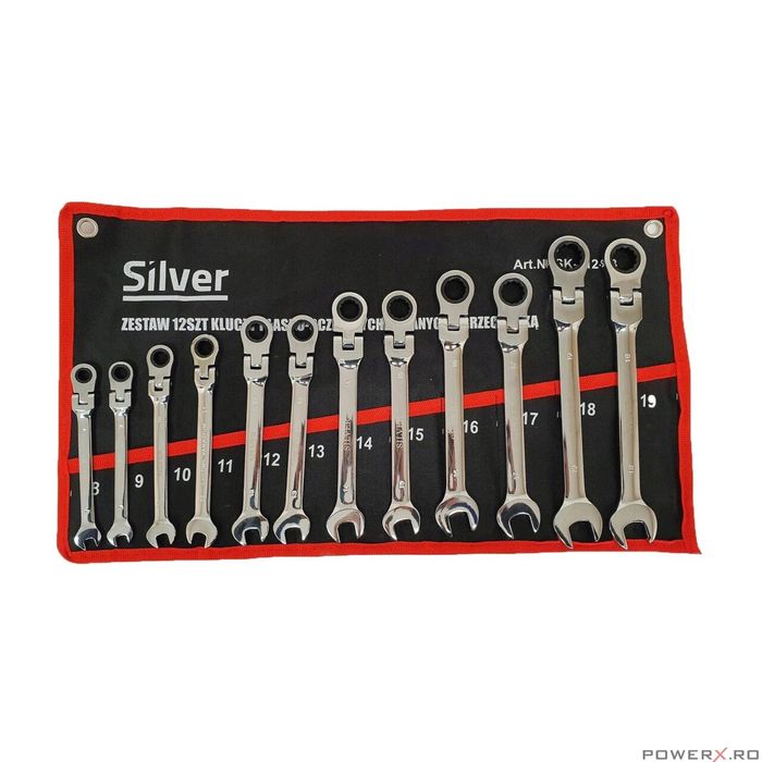 Set chei cu clichet si balama, 12 piese, 8 - 19 mm, Silver
