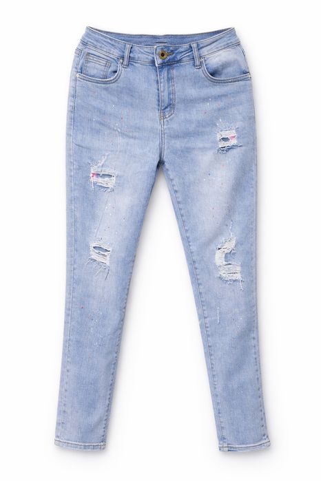 Дамски дънки – размер 30 – светлосини, накъсан ефект