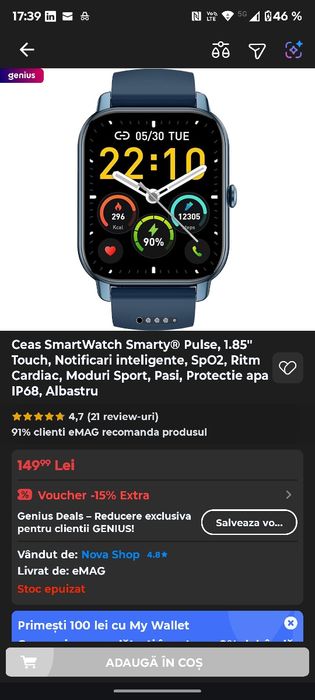 Smartwatch Smarty, garanție 40 luni, uzură mică, stare bună!