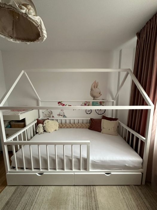 Pat casuta Montessori, pat copii, pat cu sertare, mobila camera copii