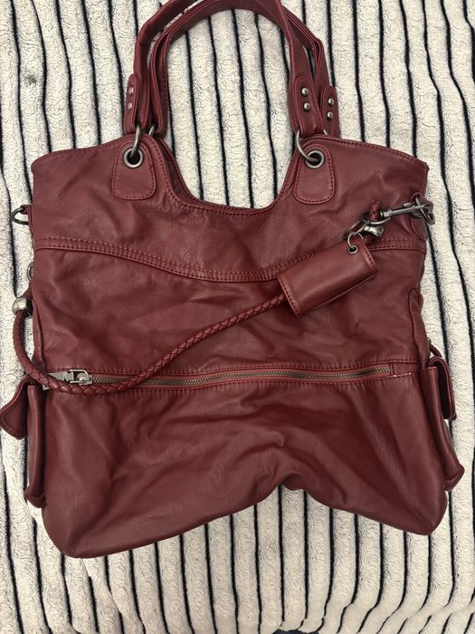 Geanta mare burgundy visiniu, incapatoare, pentru scoala birou zilnic