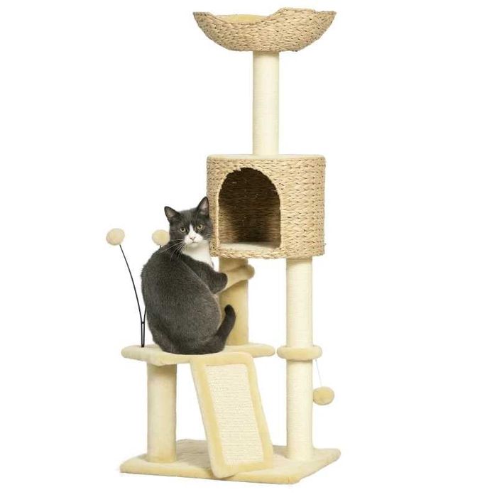 PawHut Дърво за котки с котешка пещера, платформа за отдих, топка за игра, 45x40x116 см