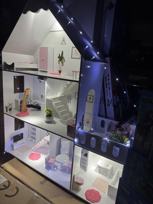 120см ЛЕД осветление голяма дървена къща за Барби с много аксесоари