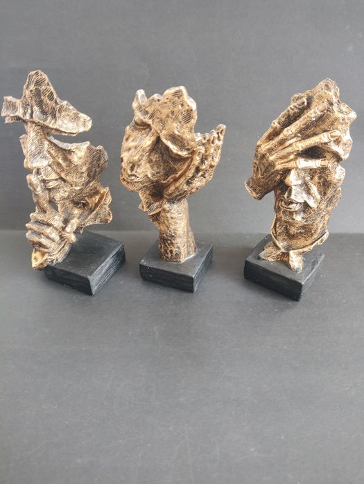 Set 3 Statuete decorative, rasina, 16,5 x 7.5 x 6 cm, auriu/negru...