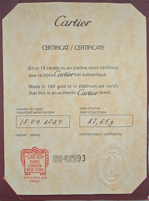 Cartier LOVE, браслет размер 18