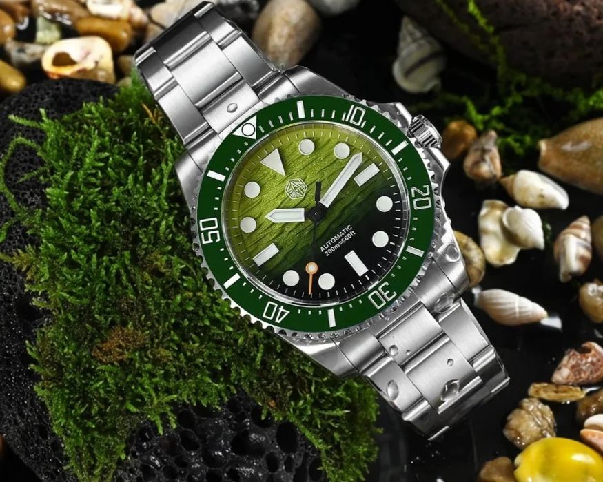 Ceas San Martin SN0126-GS Green 38mm Myiota 90S5. Nou! La cutie, Factură și garanție 2 ani.