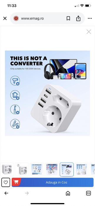 Adaptor de priza, Mmgoqqt, 3 USB + 1 Type C + 2 Schuko, Alb Nou.