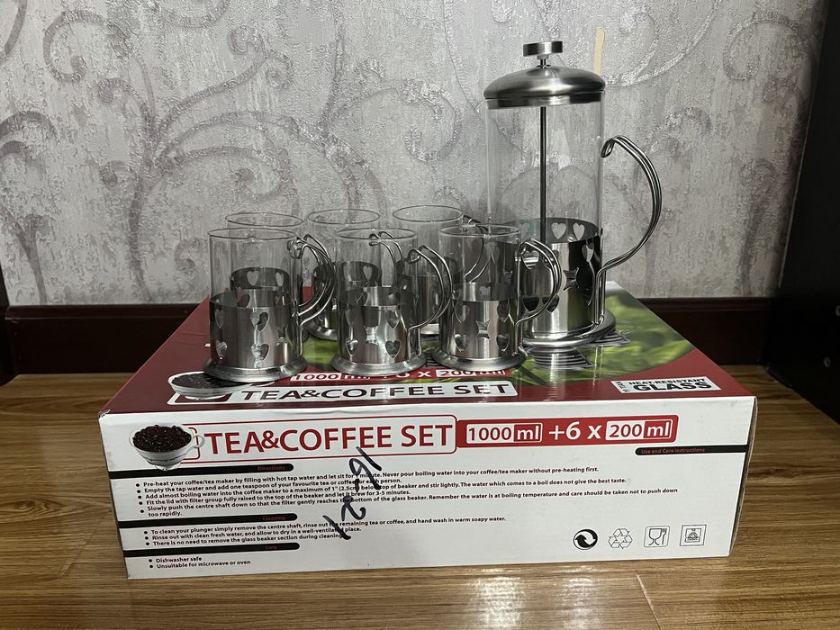 Набор за 250тысяч НОВЫЙ ТУРЦИЯ чайник 1лт + 6 шт бокал 200мл