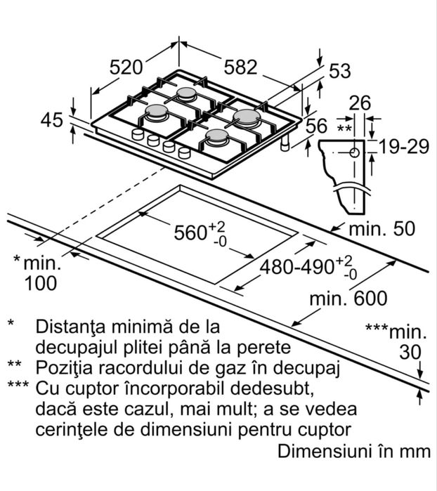 Plita incorporabila Bosch inox gaz perfecta stare / aragaz