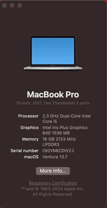 MacBook Pro 13inch 2017 – i5 | 16GB RAM