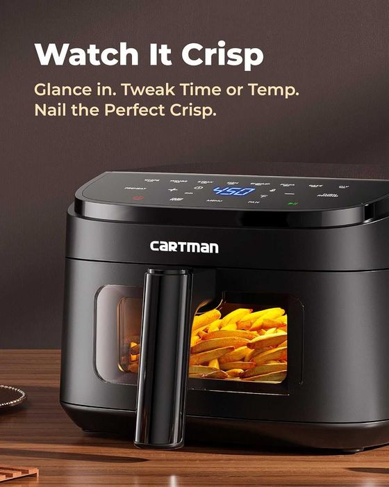 Friteuză cu aer portabilă mică CARTMAN 4QT, mini friteuză cu aer ultra-plată de 4 litri