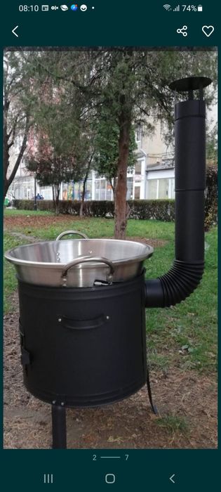 Ceaun fontă/Sobă inox 42cm/ disc fontă/ grill fontă/ wok fontă