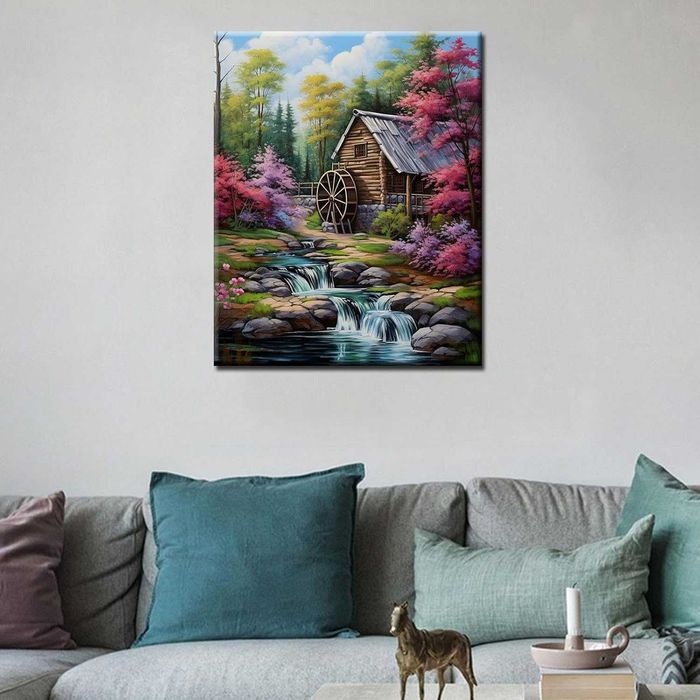 Tucocoo Комплекти за рисуване по номера с рамка с пейзаж и водопад