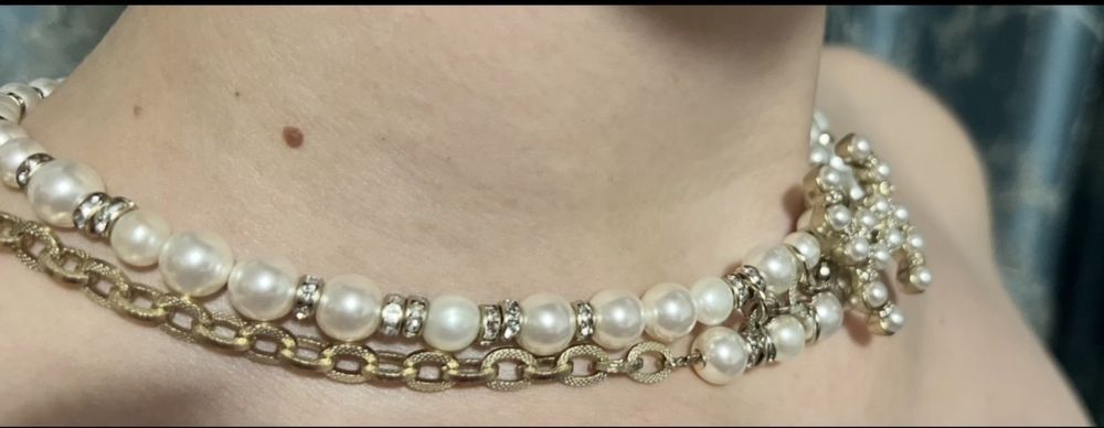 Colier Chanel Double Strand Pearl Choker CC logo Colection B 14B