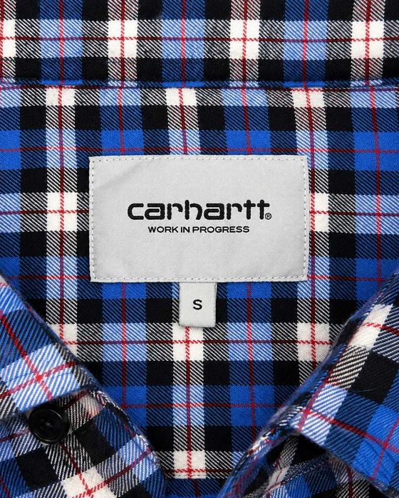 Carhartt WIP L/S Lanark Shirt Cămașă Flanel în Carouri Albastru Negru Alb – 100% Bumbac – Mărimea S