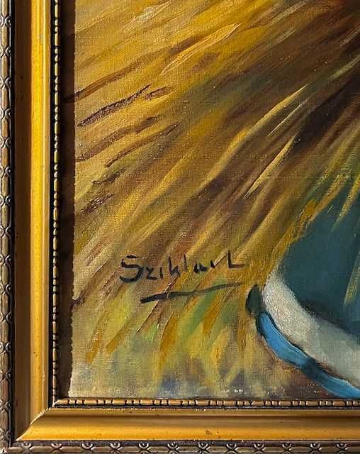 Tablou vechi, realizat in ulei pe panza. 80x60 cm+rama. Semnat.